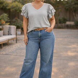 Express XL Sage Ruffle Sleeve V Neck Blouse Feminine Cottagecore Top